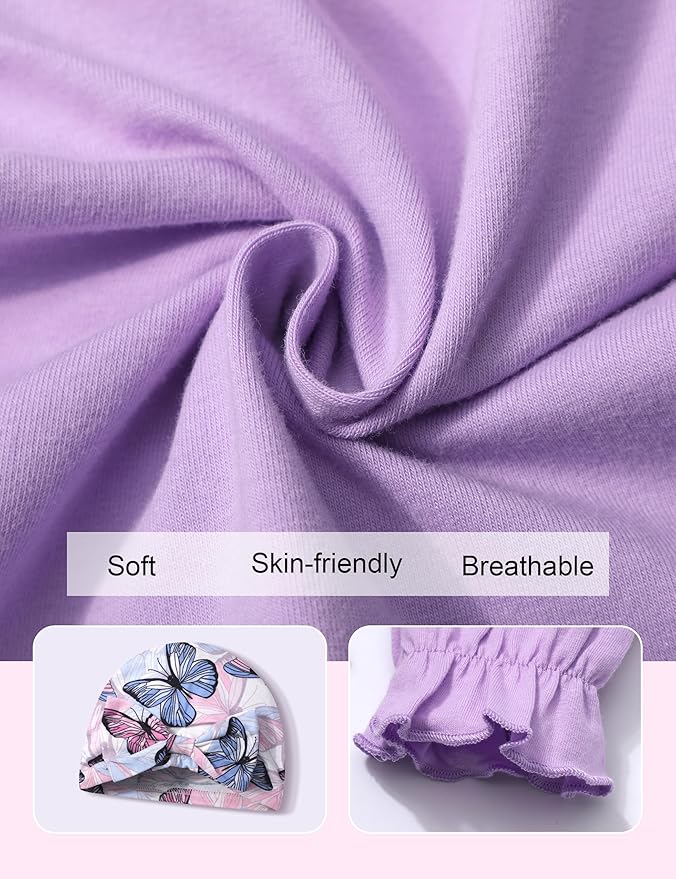 AGAPENG Newborn Girl Clothes Ruffle Letter Print Romper Infant Bell Bottom Jumpsuit Boho Baby Girl Clothes with Headband Hat