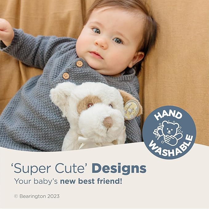 Bearington Collection Spot Lil Snuggle Puppy Plush Lovey Blanket - 15 in Animal Print Plush Security Blanket with Satin-Lined Trim - Gender Neutral Security Lovey & Soft Animal Snuggly