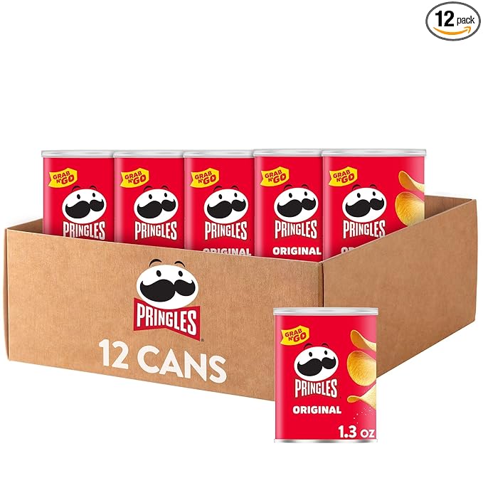 Pringles Potato Crisps Chips, Lunch Snacks, Office and Kids Snacks, Grab N' Go, Original (12 Cans)