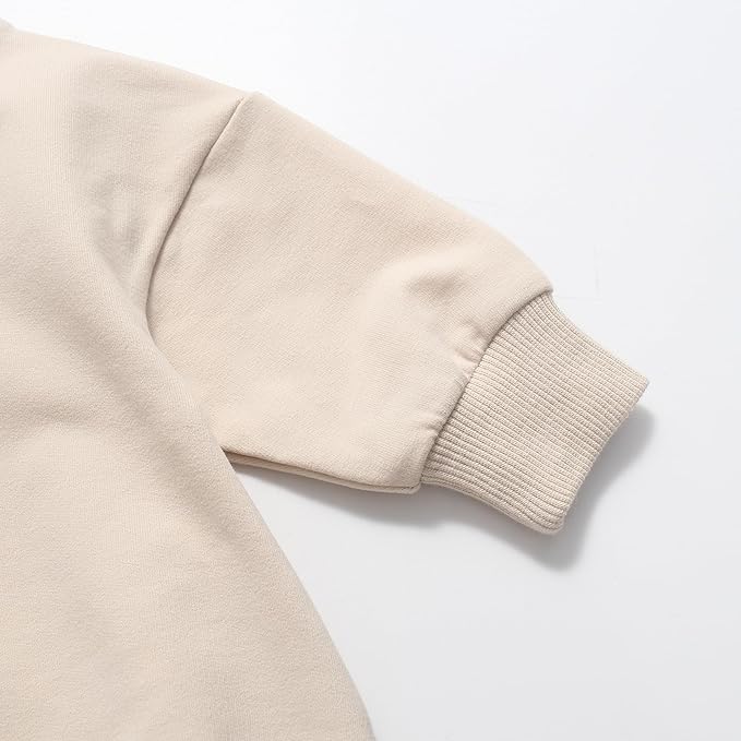 Bafeicao Baby Boy Girl Sweatshirt Romper Organic Cotton Solid Color Long Sleeve Bubble Romper Oversized Warm Fall Winter