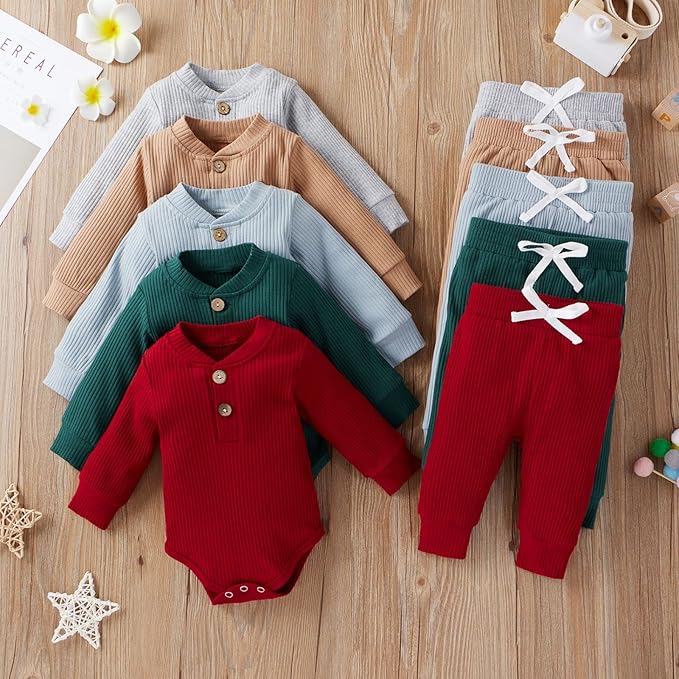 CIYCUIT Newborn Baby Boy Clothes Ribbed Knit Long Sleeve Bodysuit Pants 2-Piece Fall Winter Outfits