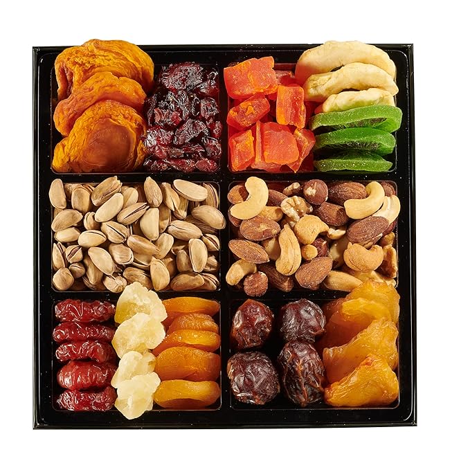Dried Fruit & Nuts Gift Basket Arrangement Platter, Gourmet Food Snack Box, Gift Basket, Birthday Care Package, Healthy Kosher - Her Him - 12 Snackberry Assortment (Single)