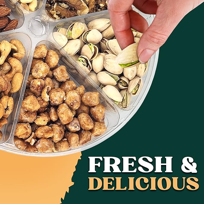 Nuts gift Basket Platter With a Variety of Freshly Roasted Nuts - Beautifully Packaged Gift for Birthday, Sympathy Easter. (6 Sectional Ultimate)
