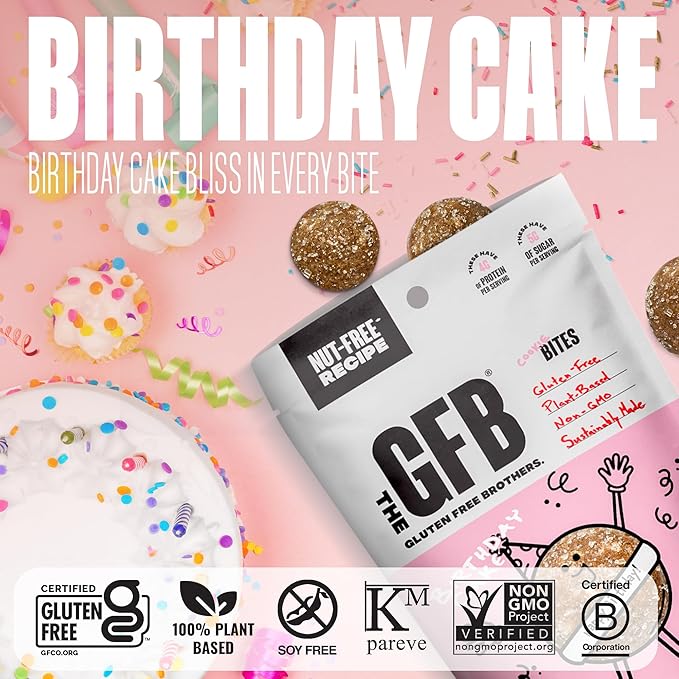 The GFB Birthday Cake Cookie Protein Bites - Allergen Friendly & Nut Free - Gluten Free, Plant Based, Non GMO, Sustainably Made – Ridiculously Tasty, Healthy, Protein Energy Balls, 4 oz (6 Count)