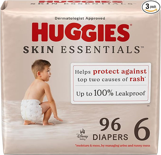 Huggies Size 6 Diapers, Skin Essentials Baby Diapers, Size 6 (35+ lbs), 96 Count (3 Packs of 32)