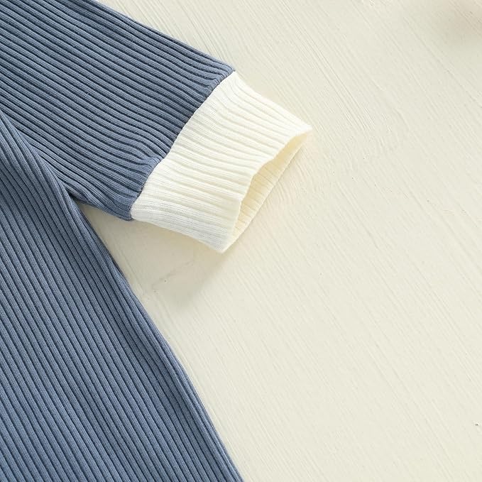 fhutpw Newborn Baby Boy Clothes Ribbed Knit Bodysuit 3 6 Months Infant Fall Long Sleeve Splicing Color Romper Jumpsuit & Hat