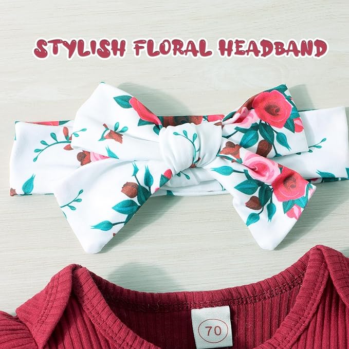 GDTOGRT Baby Girl Clothes Newborn Infant Outfits Ruffle Romper+ Floral Pants + Cute Headband Sets for Girls