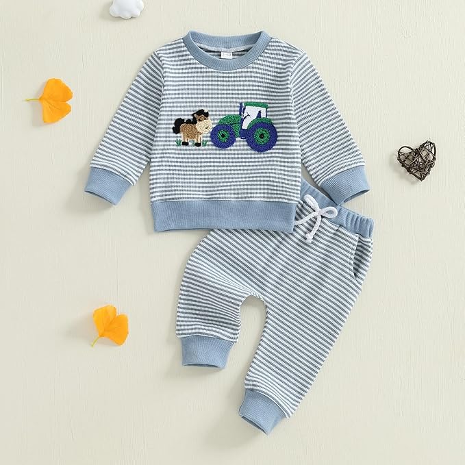 CIYCUIT Toddler Baby Boy Outfits Striped Sweatshirt Pants Clothes Set
