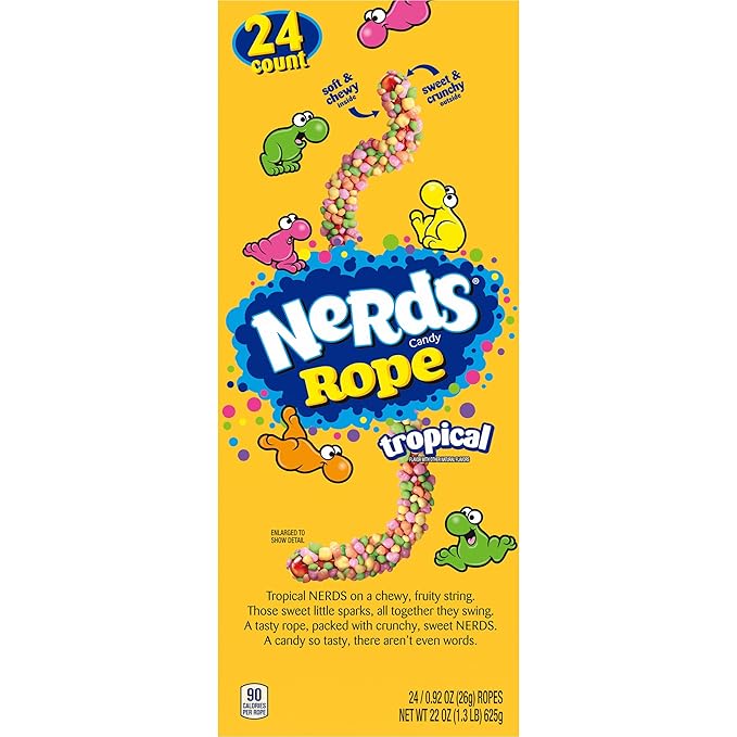 Nerds Rope Candy, Tropical Flavor, 0.92 Ounce Ropes (Pack of 24)