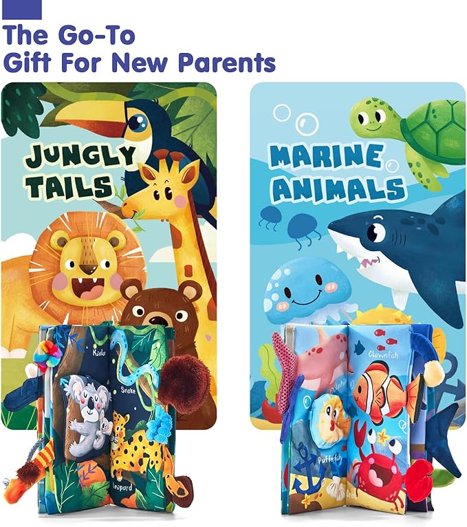 hahaland Baby Toys 0-6 Months - Crinkle Books for Babies 2-Pack, Soft Cloth Sensory Touch Feel Baby Book 6-12 Months, Infant Tummy Time Toys 3 Month Newborn Baby Boys Gifts Christmas Stocking Stuffers