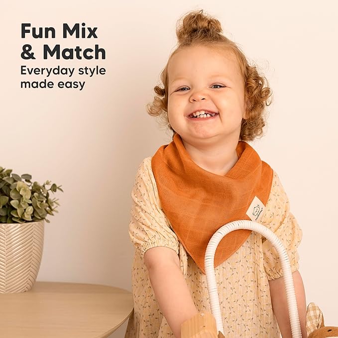 8-Pack Muslin Baby Bibs for Boys, Girls - Muslin Bandana Drool Bibs for Baby Girl & Boy, Drooling Newborn, Teething Toddler, Infant 0-36 Months, 100% Cotton Extra Absorbent & Soft (Sahara)