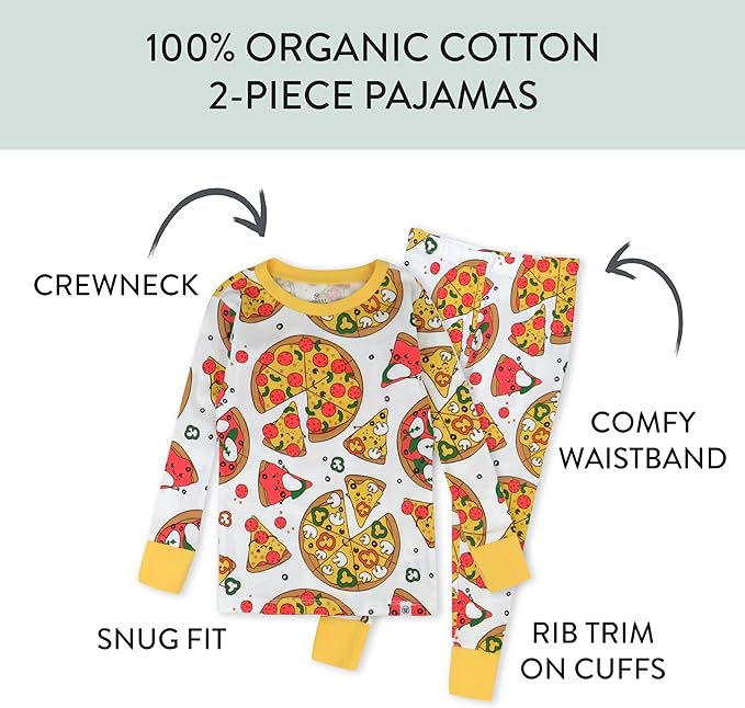 HonestBaby 2-Piece Pajamas Sleepwear Pjs 100% Organic Cotton for Baby, Toddler, Kids, Boy
