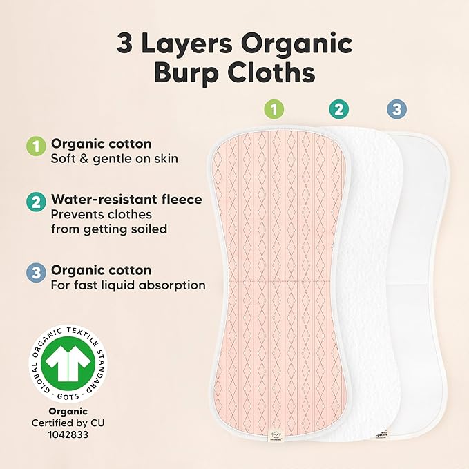Organic Burp Cloths Baby Boy & Girl - 5-Pack Super Absorbent Cotton Burping Cloths for Babies, Soft & Plush Newborn Spit Up Rags, Infant Towels for Milk Spit Up, Unisex, Large 21" x 10" (Prism)