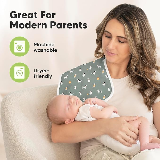 Organic Burp Cloths Baby Boy & Girl - 5-Pack Super Absorbent Cotton Burping Cloths for Babies, Soft & Plush Newborn Spit Up Rags, Infant Towels for Milk Spit Up, Unisex, Large 21" x 10" (Mesozoic)