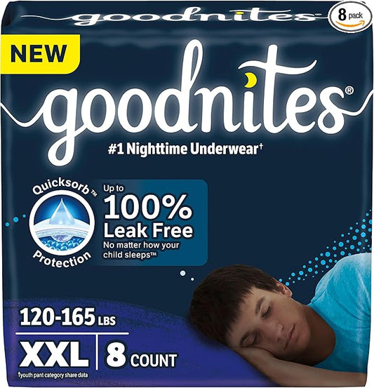 Goodnites Boys' Nighttime Underwear, Size XXL (120-165 lbs), 8 Ct, Packaging May Vary