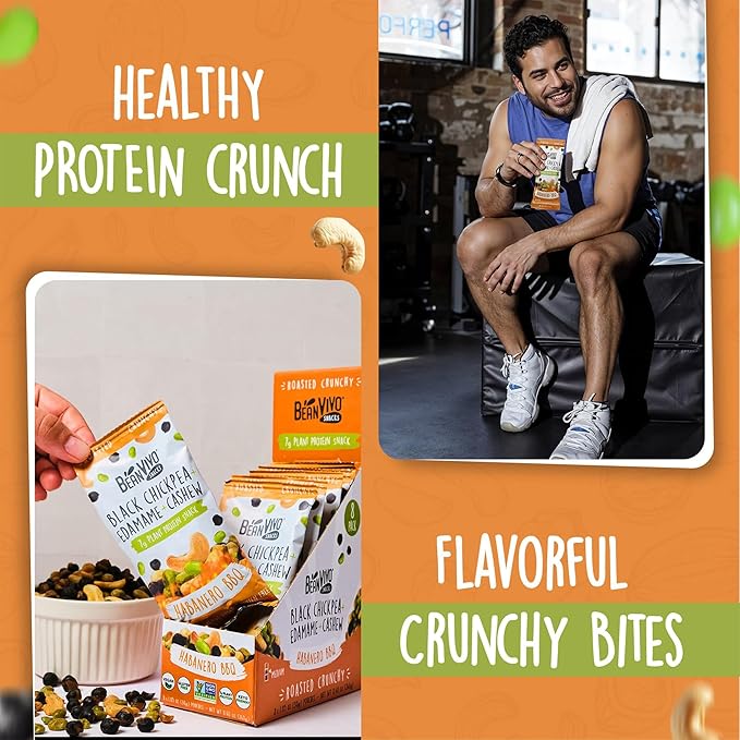 BeanVIVO Healthy Snacks for Adults & Kids with 7g Protein & 5g Fiber per Serving with Dried Edamame, Roasted Cashew and Black Chickpeas - Vegan & Gluten Free - Keto Friendly & Non-GMO - 8Pack (1.05 oz Each Pouch)