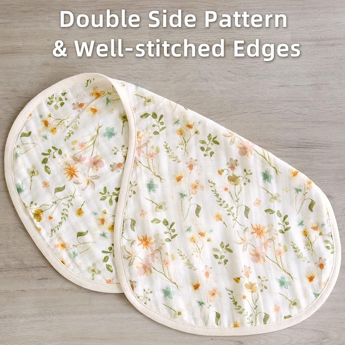 LifeTree Muslin Baby Burp Cloths - Soft 2 Pack Viscose Bamboo Cotton Large 22'' by 10'' Absorbent Milk Spit Up Rags - Burping Cloths for Newborn, Girls Boy (Floral & Checkerboard)