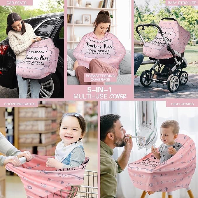 Metplus No Touch Sign Car Seat Cover for Babies, Mom Nursing Covers Breastfeeding Scarf, Multi Use Infant Carseat Canopy for Newborn Carrier/Stroller/Shopping Cart, Baby Shower Gifts for Boy Girl