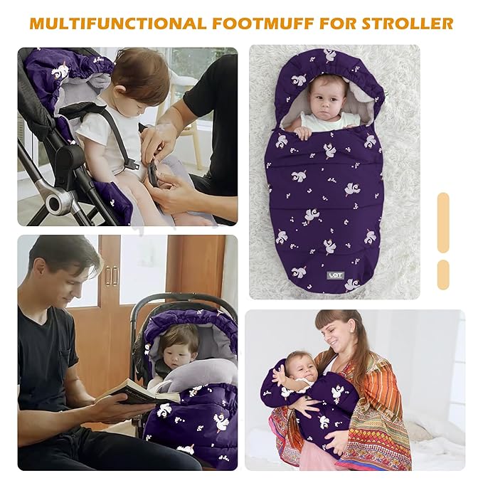 LAT Baby Warm Bunting Bag Universal,Stroller Sleeping Bag Cold Weather,Waterproof Toddler Footmuff(Detachable,Purple Swan)