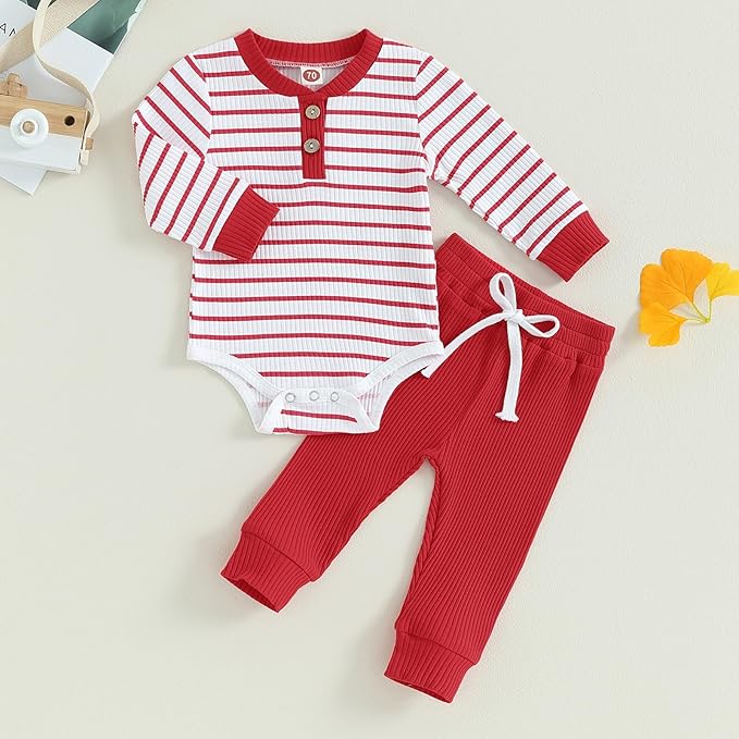Newborn Baby Boy Girl Clothes Ribbed Knitted Long Sleeve Romper Pants Solid Cotton Infant Fall Winter Outfits 2Pcs
