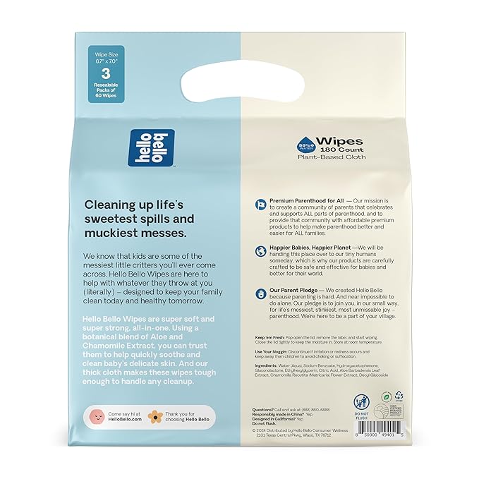 Hello Bello Extra Gentle Unscented Baby Wipes, Plant Based, Made with 99% Water and Aloe for Babies and Kids, 1080 Count