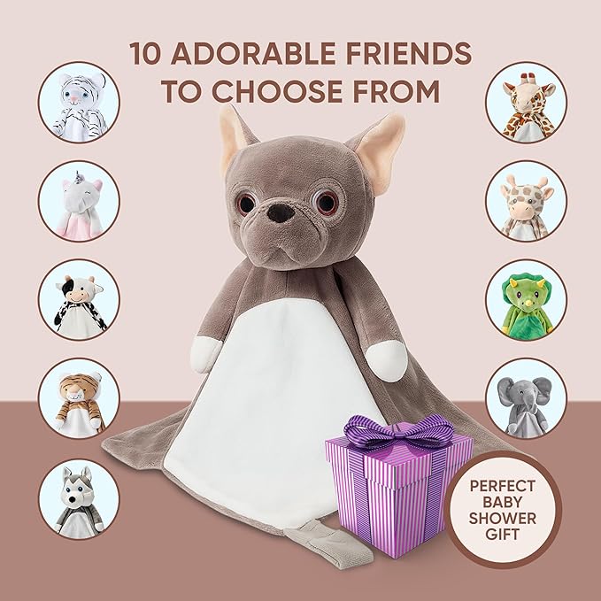 Love By Emi Baby Music Lovey Brown Bulldog, Baby Sleep Soother for Crib & Cuddle Bedtime, White Noise with Heartbeat & Lullaby, Plush Sound Machine Toy, Stuffed Animal for Newborns, Infants & Toddlers