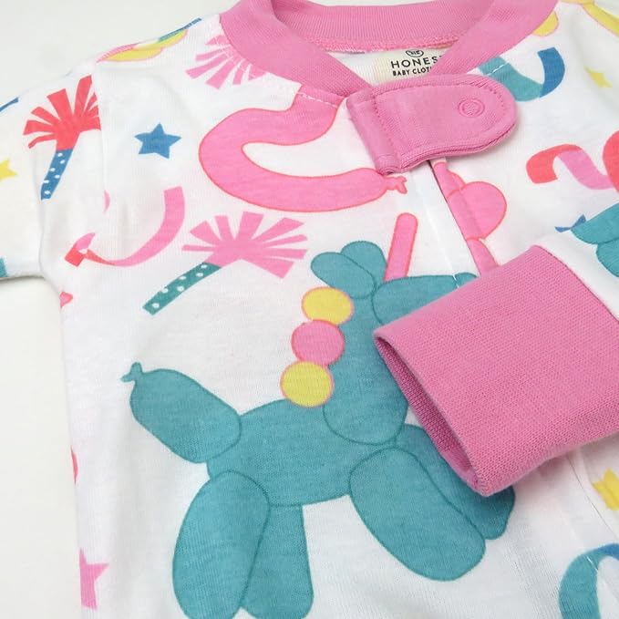 HonestBaby Non-Slip Footed Pajamas One-Piece Sleeper Zip-Front Pjs 100% Organic Cotton for Baby Girls