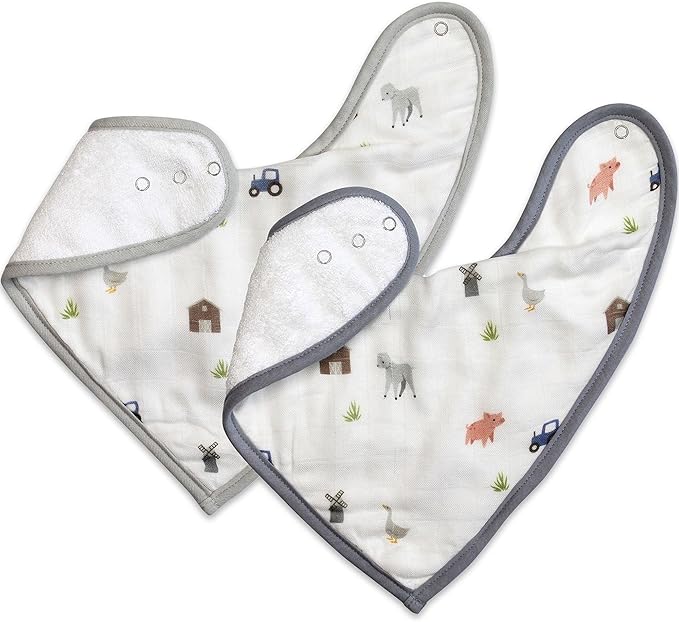 Bamboo Little Baby Bibs (Pack of 2) - Bibs with Adjustable Snaps- Absorbent Terry Backing