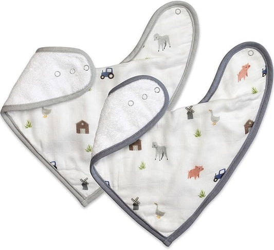 Bamboo Little Baby Bibs (Pack of 2) - Bibs with Adjustable Snaps- Absorbent Terry Backing