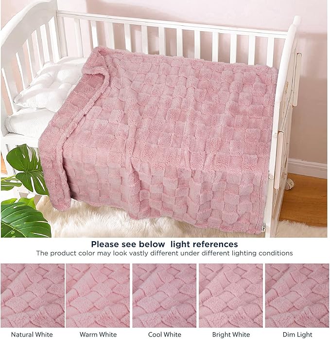 HOMRITAR 3D Gingham Fleece Baby Blanket for Girls Boys Chessboard Grid Warmer Comfort Reversible Shaggy Cozy Decor for Home Bed Blanket for Toddlers 30 x 40 Inches Coral Pink
