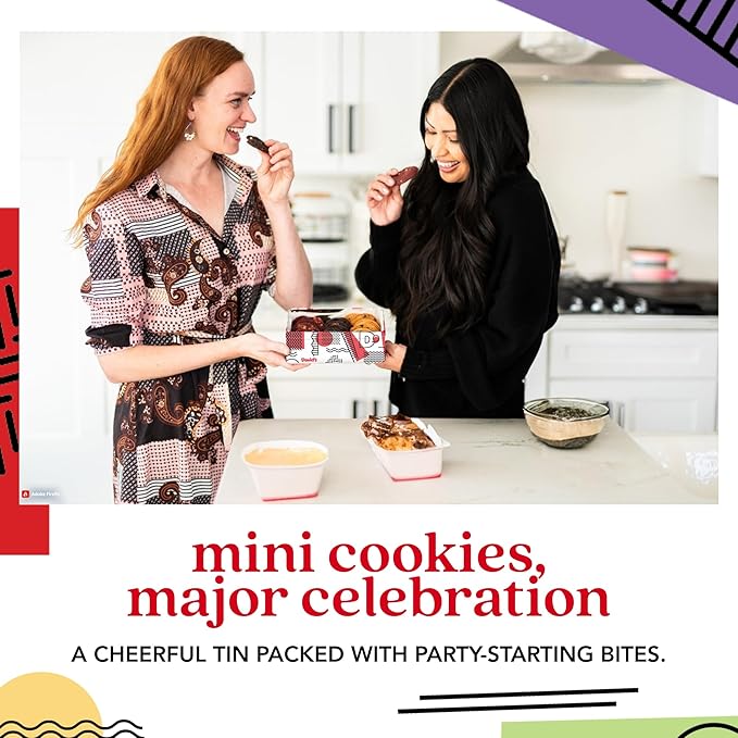 David’s Cookies Happy Birthday Mini Cookies Gift Tin – 14oz Fresh Baked Assorted Cookie Bites in Chocolate Chip, White Chocolate Chip & Red Velvet – Dessert Gift for Birthday Party & Special Occasions