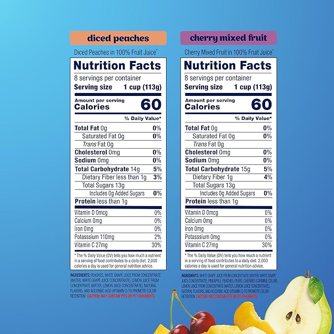 Dole Diced Peaches and Cherry Mixed Fruit in 100% Juice Variety Pack - Dole Fruit Bowls Snacks - 4 oz Bowls - 16 Pack
