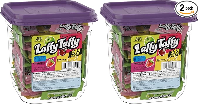 Laffy Taffy Candy, Assorted Fruit Flavored Taffy Candy, Sour Apple, Cherry, Strawberry & Banana Flavors (145 Pieces) (Pack of 2)