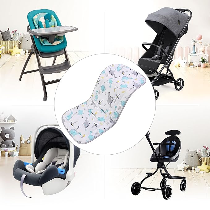 Baby Stroller Cushion, Universal Breathable and Soft Newborn Stroller Mat, 100% Cotton Cover Toddler Seat Pad Liner for Stroller, 34x78cm,1 Pack（Dinosaur+Grey））