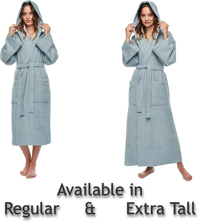 Arus Women's Hooded Classic Bathrobe Turkish Cotton Robe with Full Length Options