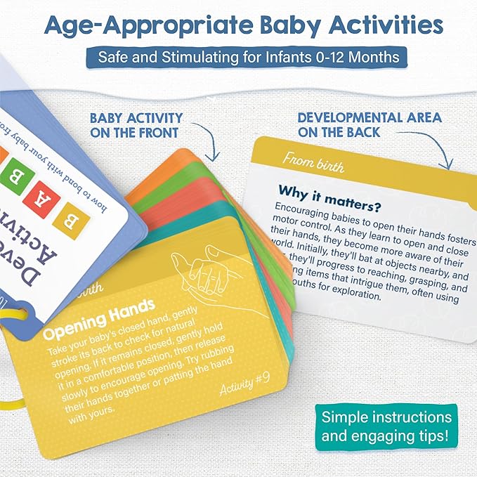 Lulu & You Baby Activity Cards - Playtime Ideas Focused on Baby Development and Stimulation - Newborn Activities from Birth to 1 Year – 0-12 Months Old Baby Must Haves - Baby Activity Book