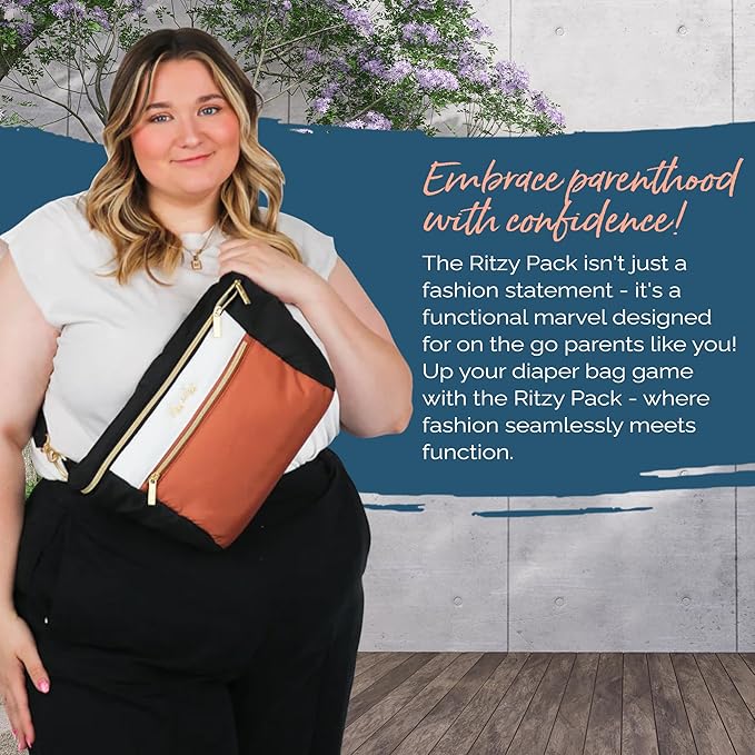 Itzy Ritzy Adjustable Strap-Wear as a Crossbody, Belt Shoulder Bag, Coffee & Cream, Small