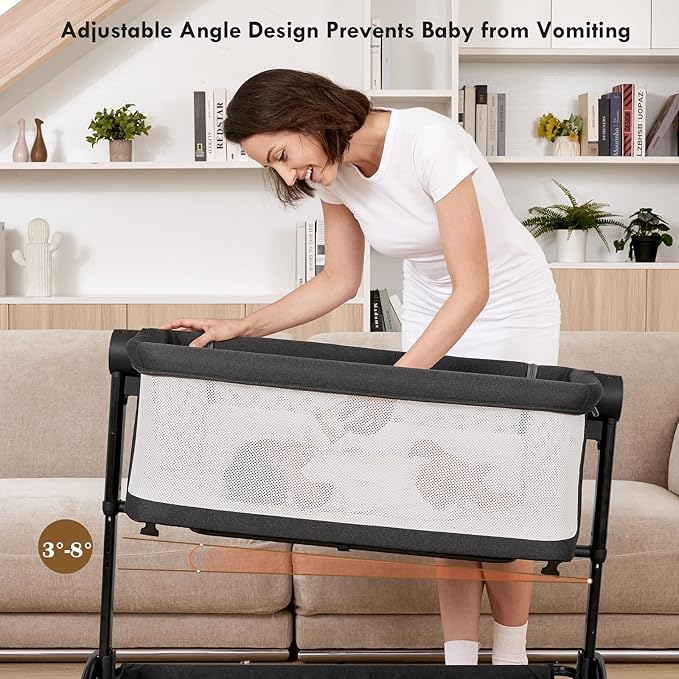 Bassinet Bedside Sleeper - All-Mesh Design, Portable Bedside Bassinet for Baby with Washable Mattress, 5 Adjustable Heights (Black)