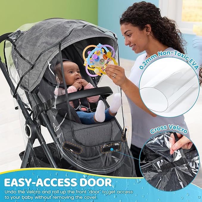 Universal Clear Stroller Rain Cover, No-zip Waterproof Stroller Cover - Food Grade EVA, Baby Travel Weather Shield, Breathable Rain Cover for Most Single Strollers, Joggers Accessories for Rain, Black