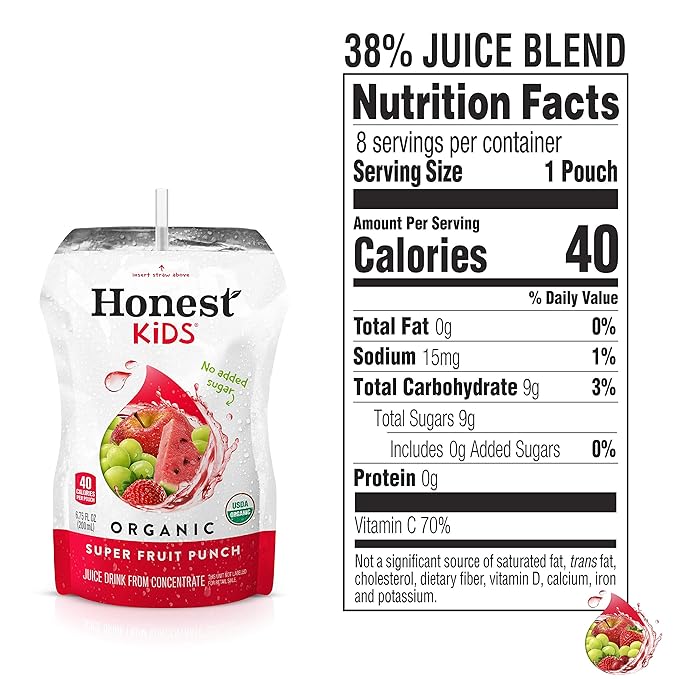 Honest Kids Super Fruit Punch Organic Fruit Juice Drink, 6.75 Fl Oz, 6.75 Fl Oz (Pack of 32)