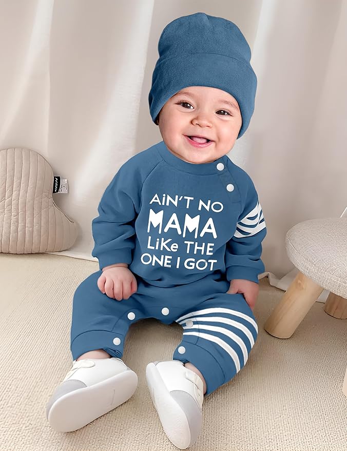 Baby Boy Clothes Infant Mamas Print Romper Stripe Sleeve Outfits Fall Winter Baby Clothing Jumpsuit