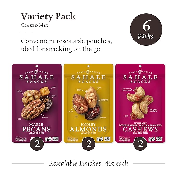 Sahale Snacks Glazed Nut Mix Variety Pack, 4 Ounces (Pack of 6)
