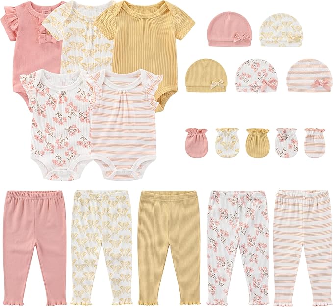Newborn Layette Gift Set 20-Piece Cotton Baby Boy Girl Clothes Essentials and Accessories