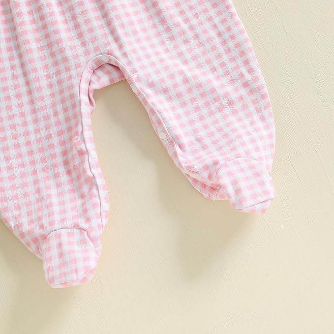 woshilaocai Baby Fall Outfit Boy Girl Plaid Embroidered Collar Romper Footie Infant Halloween Clothes