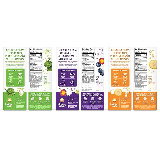 Happy Baby Organics Yogis Freeze-Dried Yogurt & Fruit Snacks, Variety Pack (Pack of 6) & Teether, 3 Flavor Variety Pack, 12 Count (Pack of 3)