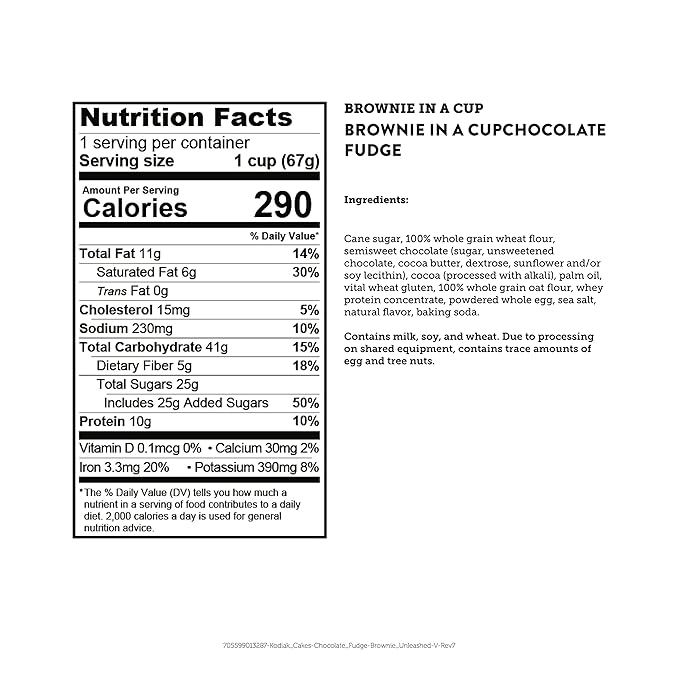 Kodiak Cakes Chocolate Fudge Brownie in a Cup, 2.36 Ounce (Pack of 12) (Packaging May Vary)