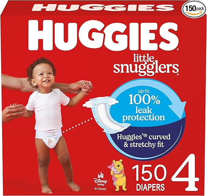 Huggies Size 4 Diapers, Little Snugglers Baby Diapers, Size 4 (22-37 lbs), 150 Count (6 Packs of 25), Packaging May Vary