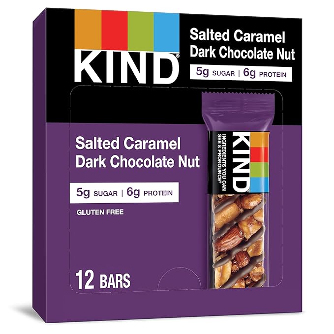 KIND Nut Bars, Salted Caramel & Dark Chocolate Nut, Healthy Snacks, Gluten Free, Low Sugar, 6g Protein, 12 Count