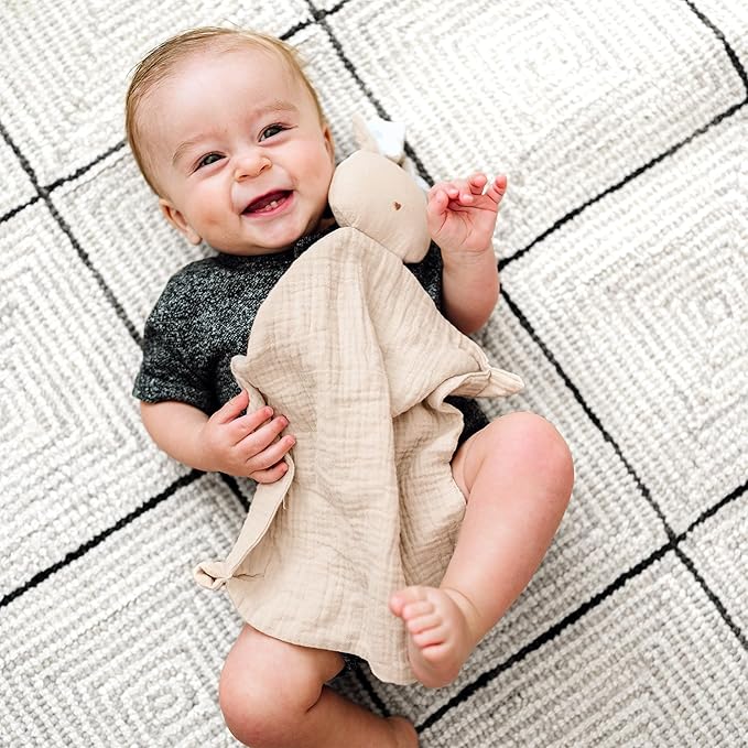 Mikito Organic Cotton Baby Muslin Lovey Bunny - Oeko-TEX & GOTS Certified - Security Blanket & Perfect Loveys for Babies - Unisex New Baby Gift for Ultimate Comfort & Peaceful Dreams