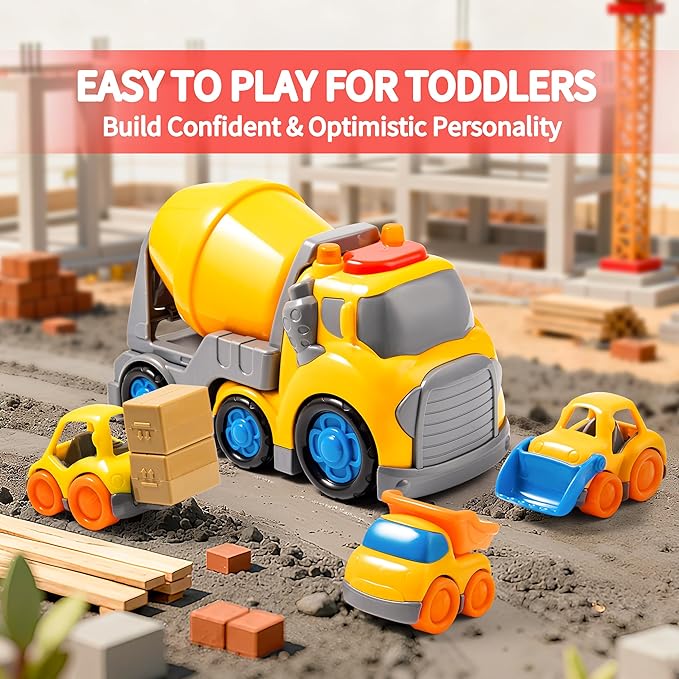 P&C 7.7" Toddlers Construction Cement Mixer Truck Toys for Ages 2-4, Mixer Truck Vehicle Car Set with Sounds and Lights for Kids 18M+, 2, 3, 4 Year Old, Ideal Birthday Christmas Gifts for Boys Girls
